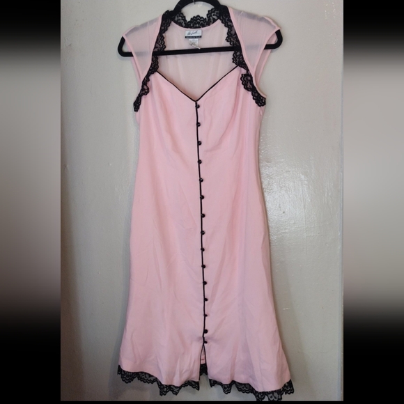 Vintage Dresses & Skirts - Vantage 90s Y2K Silk Lace Mesh Pink and Black Feminine Dress SZ 6